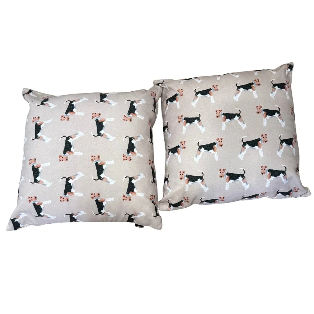 Set of 2 Society6 Dog Print‎ Throw Pillow Set Beige Decorative Accent Cushions